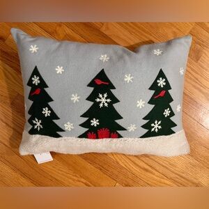 NWT Cozy Winter Wonderland Pillow with Green Trees and Red Accents